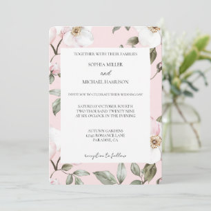 Pretty Blush Pink White Flowers Wedding Invitation