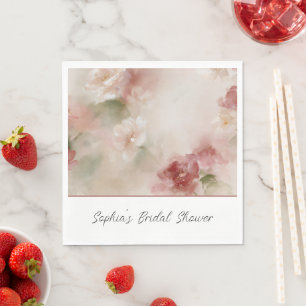 Pretty Blush Red Floral Bridal Shower Napkin