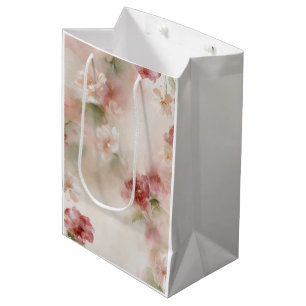 Pretty Blush Red Floral Wedding Medium Gift Bag