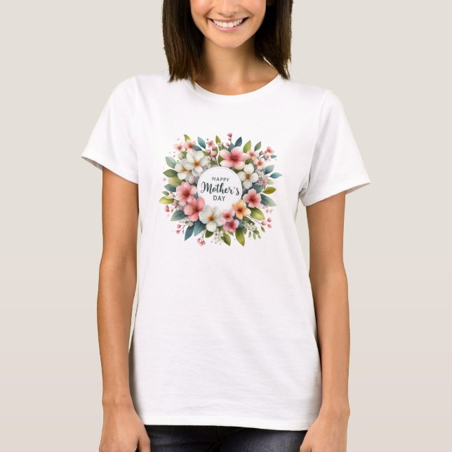Pretty blush spring flowers wreath Mother's Day T-Shirt (Front)