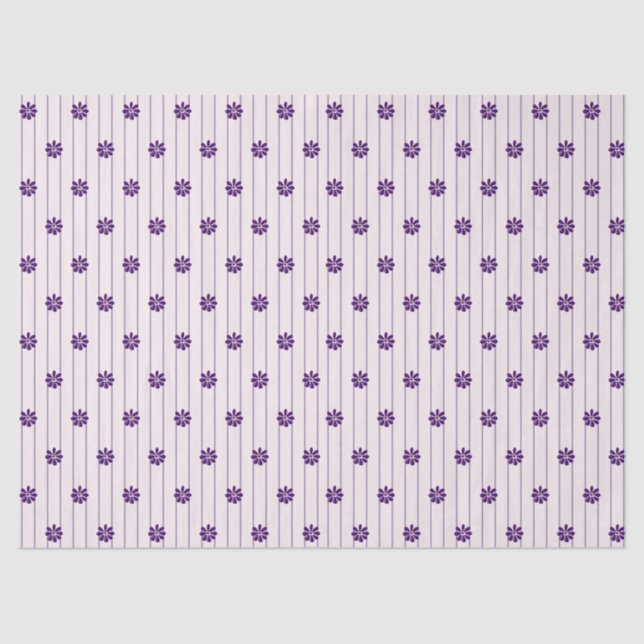 Pretty Blush & Violet Stripes & Purple Flowers Tissue Paper (Front)