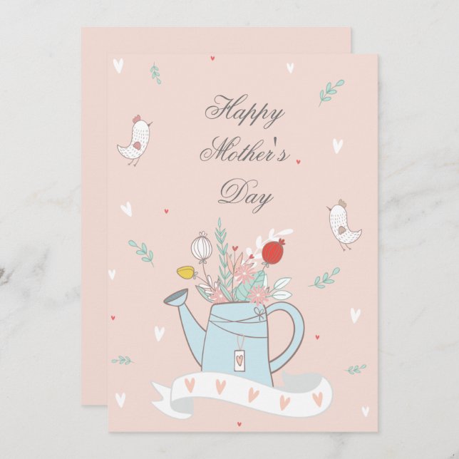 Pretty Blush Watering Can Flowers Mother's Day Card (Front/Back)