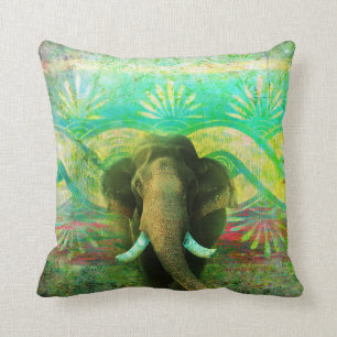 Pretty Bohemian Elephant Turquoise Tribal Pattern Cushion