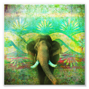 Pretty Bohemian Elephant Turquoise Tribal Pattern Photo Print