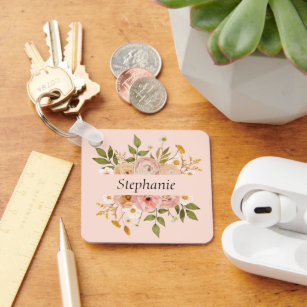 Pretty bohemian floral name mothers day key ring