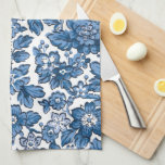 Pretty Boho Blue and White Floral Tea Towel<br><div class="desc">Pretty floral pattern featuring blue bohemian flowers on white background.</div>