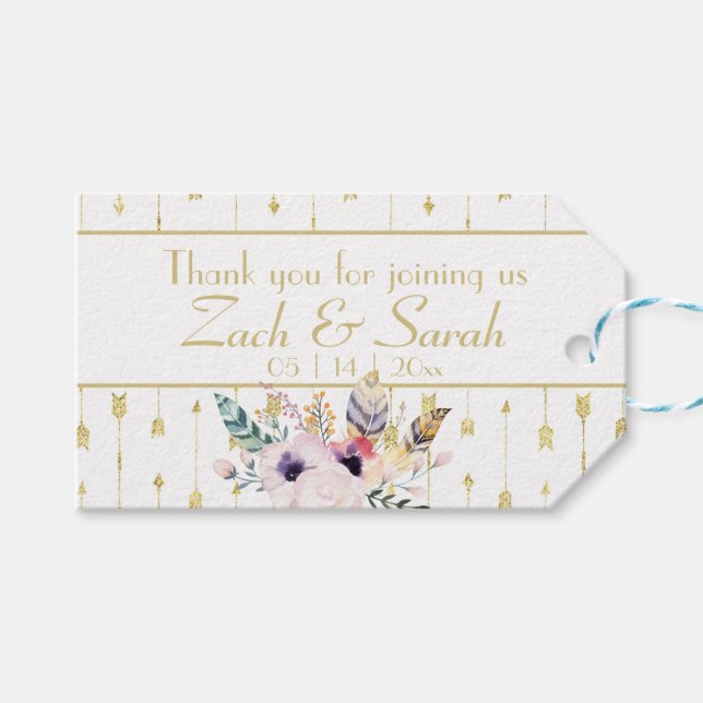 Pretty Boho Bouquet Wedding Gift Tags (Front (Horizontal))