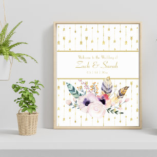 Pretty Boho Bouquet Wedding Welcome  Poster