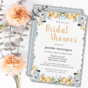 Pretty Boho Bridal Shower Grey Peach Floral  Invitation