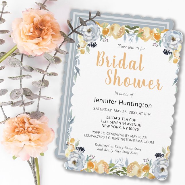 Pretty Boho Bridal Shower Grey Peach Floral  Invitation (PRETTY BOHO GRAY PEACH FLORAL BRIDAL SHOWER BRIDAL SHOWER INVITATION
)