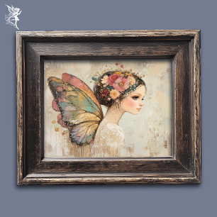 Pretty Boho Butterfly Fairy Pastel Watercolor Art Poster