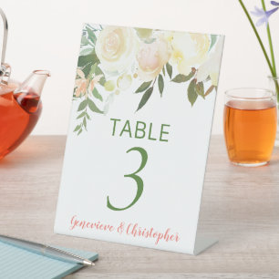 Pretty Boho Creme Rose Wedding Table Number Sign