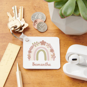 Pretty Boho Floral Rainbow Personalised Key Ring