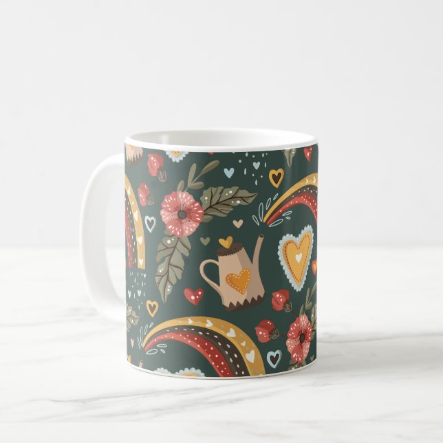 Pretty Boho Floral Spring Garden Pattern Coffee Mug (Front Left)