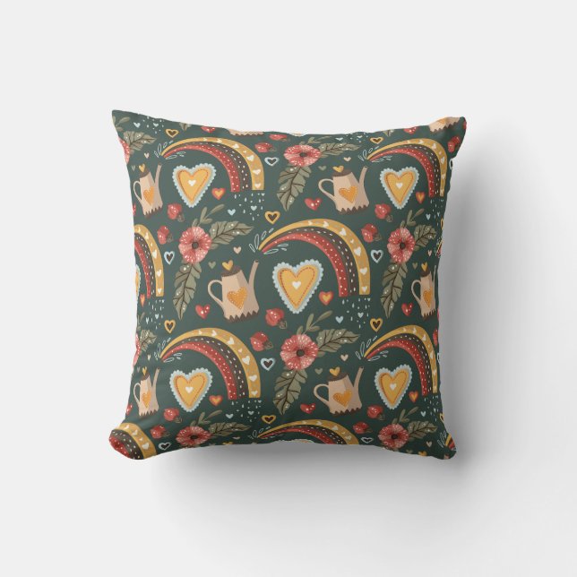 Pretty Boho Floral Spring Garden Pattern Cushion (Front)