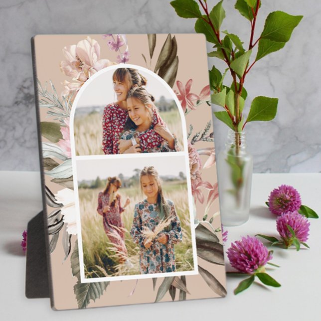 Pretty Boho Floral Two Photo Plaque (Creator Uploaded)