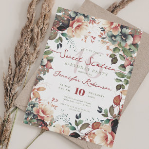 Pretty Boho Garden Floral Sweet 16 Party Invitation