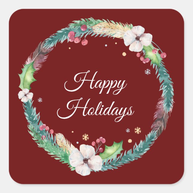 Pretty Boho Holiday Wreath  Square Sticker (Front)