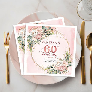 Pretty Boho Light Pink Floral 60th Birthday Napkin