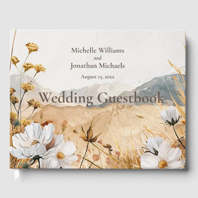 Pretty Boho Mountain Wildflower Wedding Guest Book (Front)
