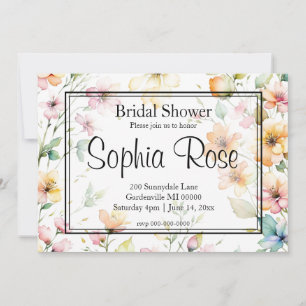 Pretty Boho Orange Pink Watercolor Wildflowers Invitation