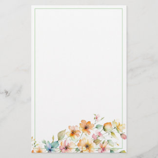 Pretty Boho Orange Pink Watercolor Wildflowers Stationery