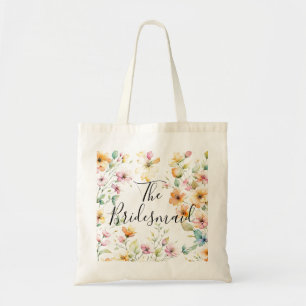 Pretty Boho Orange Pink Watercolor Wildflowers Tote Bag