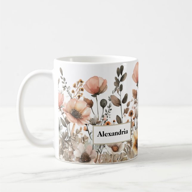 Pretty Boho Pink Wildflowers  Coffee Mug (Left)