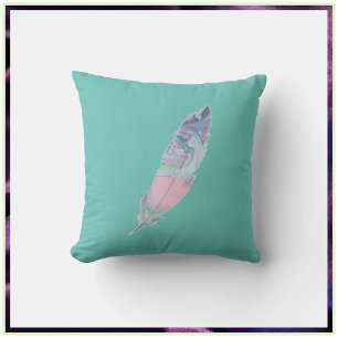 Pretty Boho Turquoise Feather Cushion