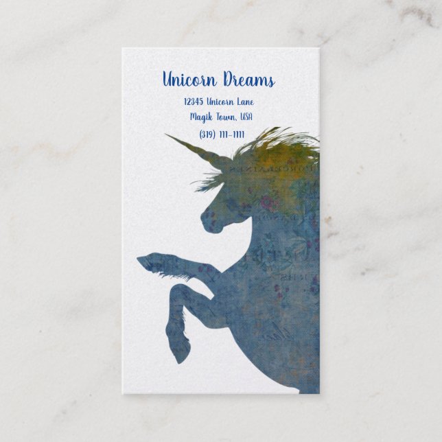 Pretty Boho Unicorn in Shades of Blue Business Card (Front)