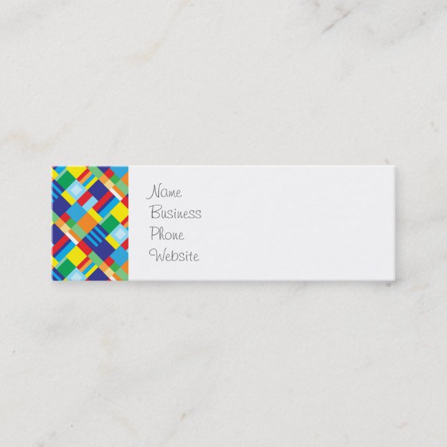 Pretty Bold Colourful Diagonal Quilt Pattern Mini Business Card (Front)
