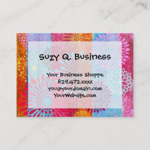 Pretty Bold Colourful Flower Bursts on Wide Stripe Business Card