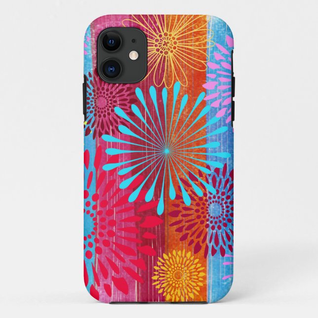 Pretty Bold Colourful Flower Bursts on Wide Stripe Case-Mate iPhone Case (Back)
