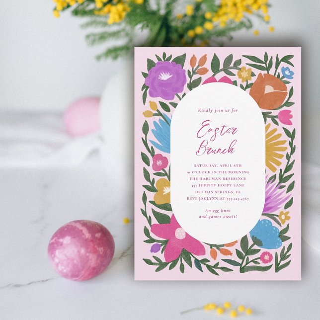 Pretty Bold Florals Easter Brunch | Pink  Invitation (Creator Uploaded)