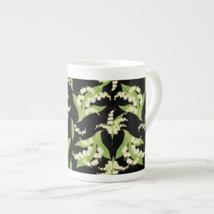 Pretty Bone China Mug: Lilies of the Valley, Black Mug