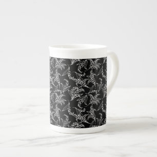 Pretty Bone China Mug: Lilies of the Valley, Black Mug