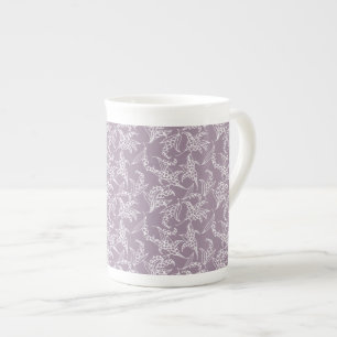 Pretty Bone China Mug: Lilies of the Valley, Mauve Mug