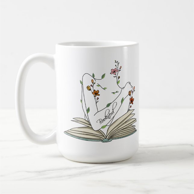 Pretty book delicate wild flowers gift for her coffee mug (Left)