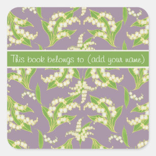 Pretty Bookplates: Lilies of the Valley, Mauve Square Sticker