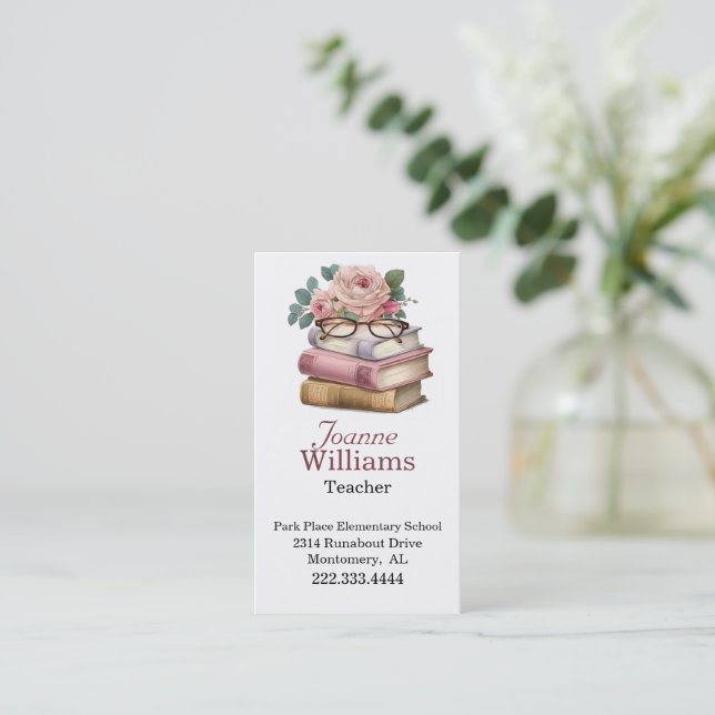 Pretty Books Teacher Business Card (Standing Front)