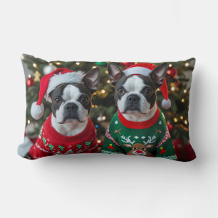Pretty Boston Terrier Christmas Lumbar Cushion