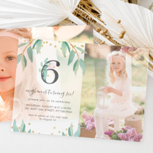 Pretty Botanical 6th Birthday Party Photo Vellum Invitations