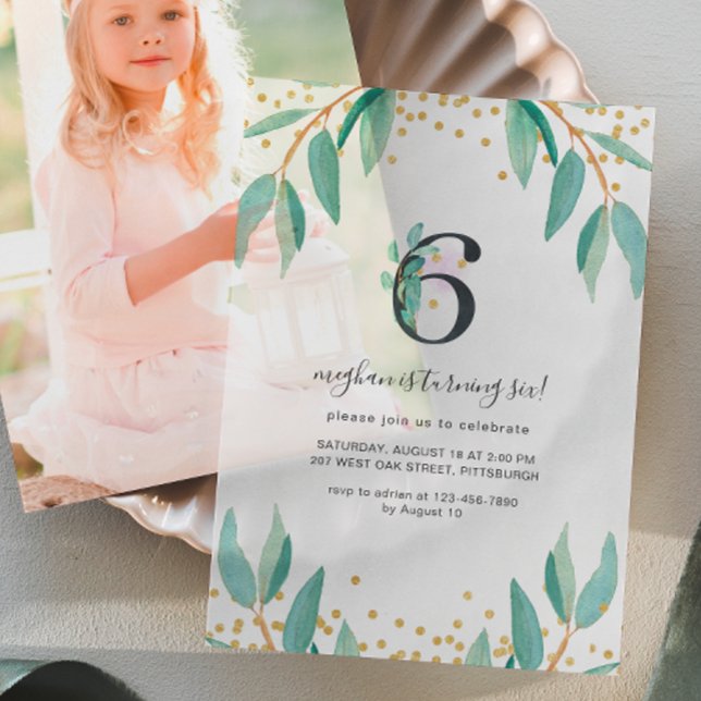 Pretty Botanical 6th Birthday Party  Vellum Invitations (Creator Uploaded)