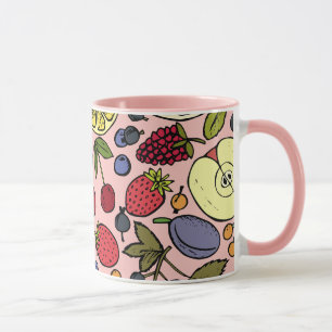Pretty botanical and fruits l Pink pattern Mug