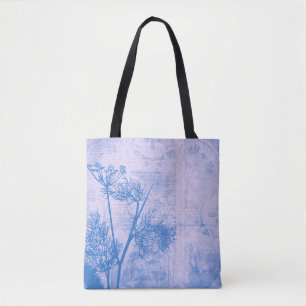 Pretty Botanical Blue Dandelion Seed Silhouette Tote Bag