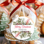 Pretty Botanical Christmas Foliage Classic Round Sticker<br><div class="desc">Pretty watercolor Christmas greenery botanical pine branches and foliage,  personalised holiday stickers. Just add your last name in the personalise area.</div>