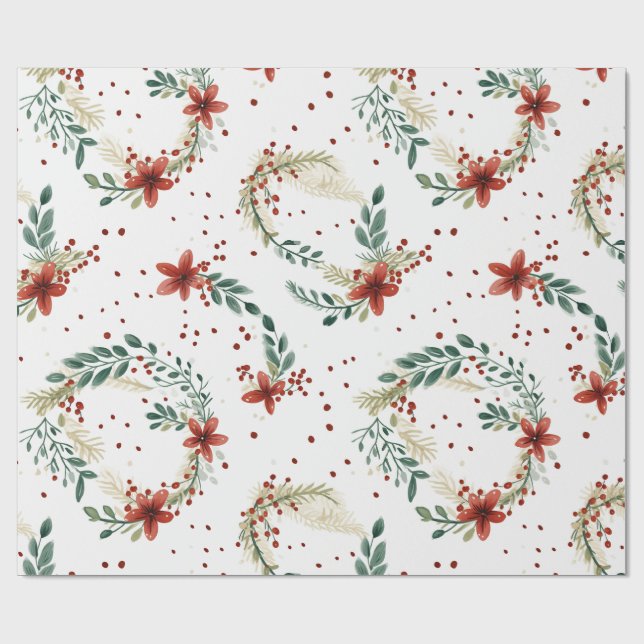 Pretty Botanical Floral Holiday Christmas Winter  Wrapping Paper (Flat)