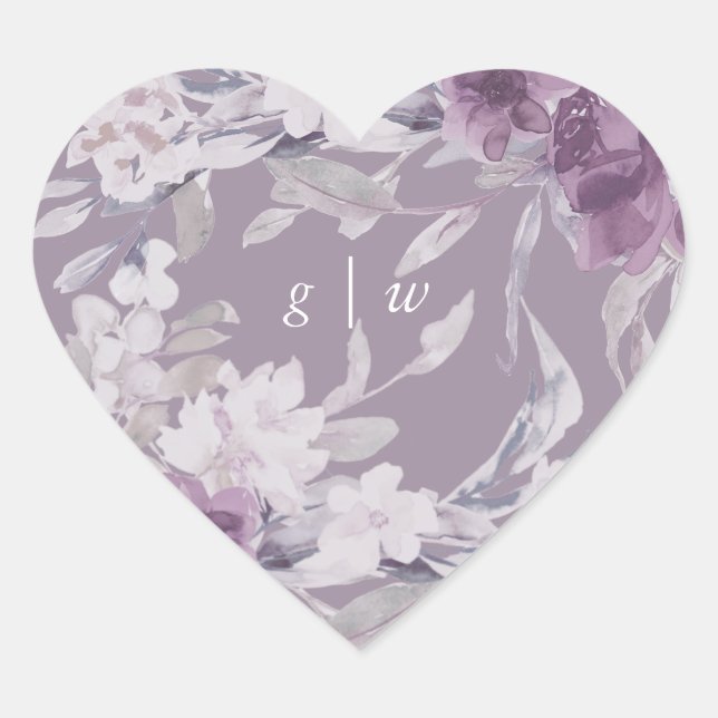 Pretty Botanical Floral Monogram Wedding Heart Sticker (Front)