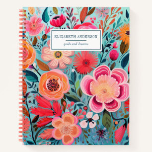 Pretty Botanical Floral Pattern Spiral Notebook