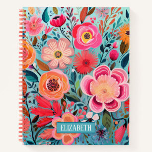 Pretty Botanical Floral Pattern Spiral Notebook